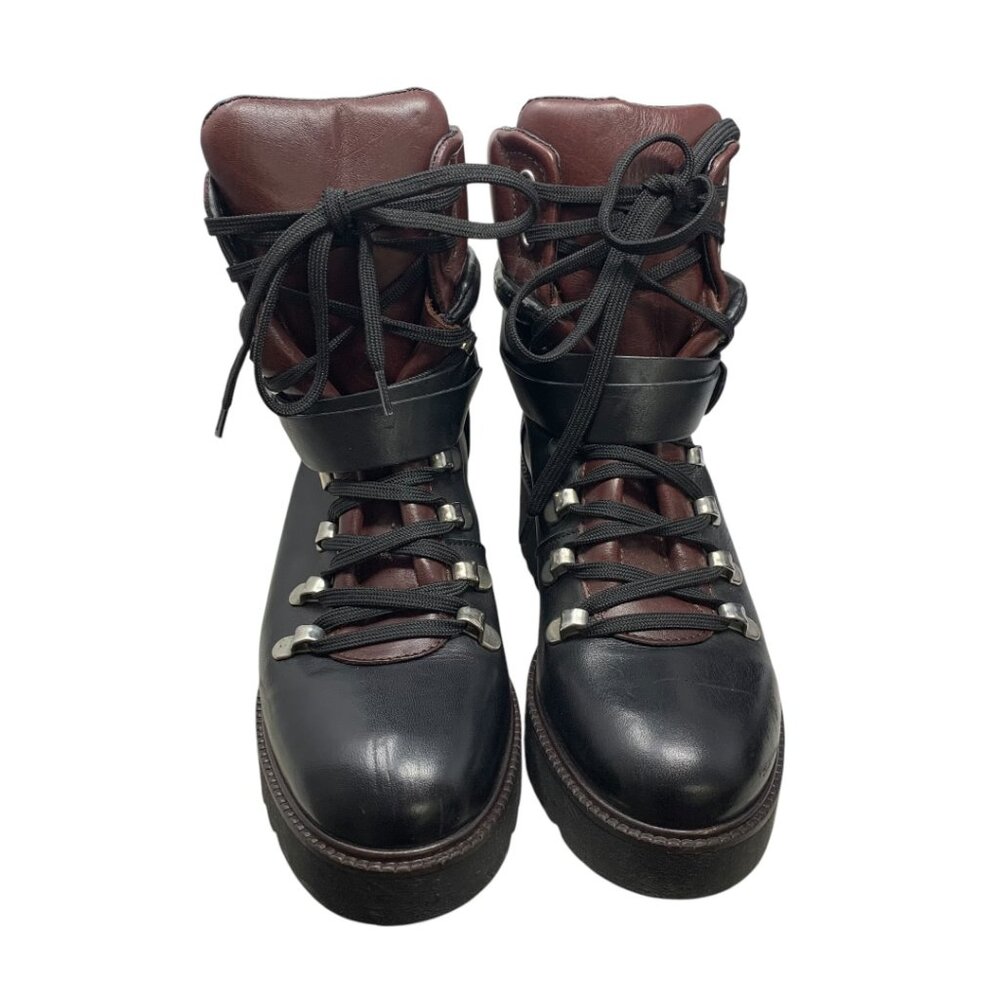 ZARA Black Leather Lace Up Wedge Mountain‎ Booties - Picture 7 of 12
